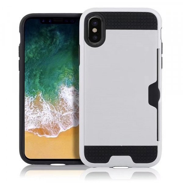 Wholesale iPhone X (Ten) Credit Card Armor Hybrid Case (Silver)